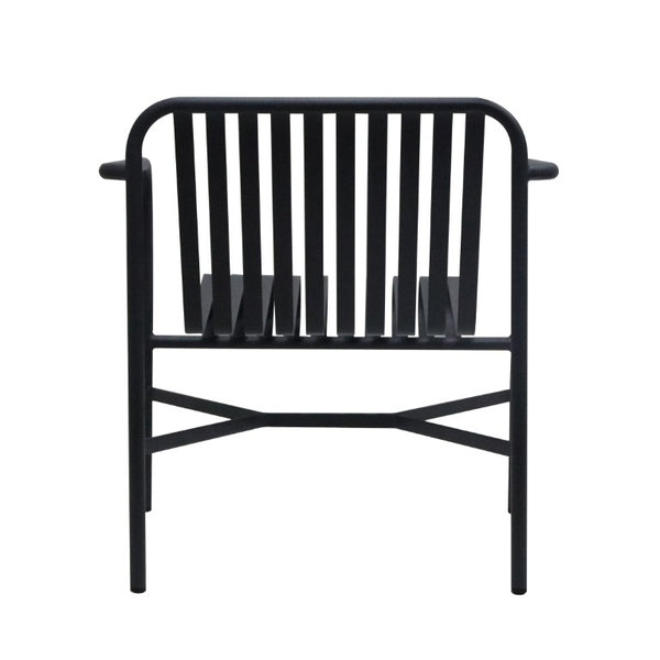 EuroStyle Enid Outdoor Lounge Chair Powder Coated Steel Slatted Frame All Weather Patio Seating Black 90736-BLK