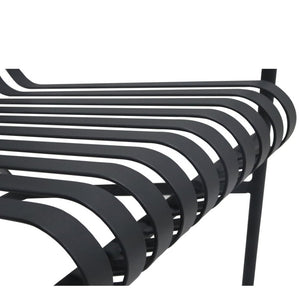 EuroStyle Enid Outdoor Lounge Chair Powder Coated Steel Slatted Frame All Weather Patio Seating Black 90736-BLK