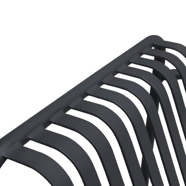 EuroStyle Enid Outdoor Lounge Chair Powder Coated Steel Slatted Frame All Weather Patio Seating Black 90736-BLK