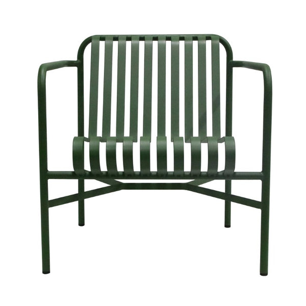 EuroStyle Enid Outdoor Lounge Chair Powder Coated Steel Slatted Frame All Weather Patio Seating Dark Green 90736-DKGRN