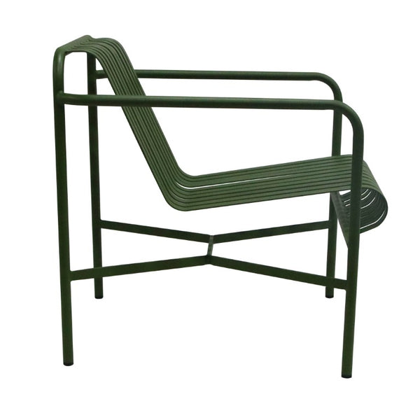 EuroStyle Enid Outdoor Lounge Chair Powder Coated Steel Slatted Frame All Weather Patio Seating Dark Green 90736-DKGRN
