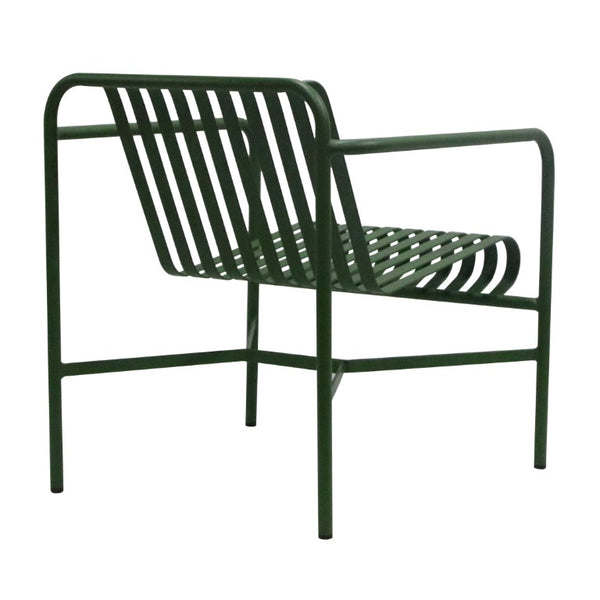 EuroStyle Enid Outdoor Lounge Chair Powder Coated Steel Slatted Frame All Weather Patio Seating Dark Green 90736-DKGRN