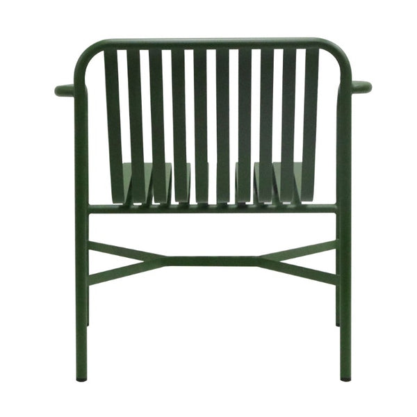 EuroStyle Enid Outdoor Lounge Chair Powder Coated Steel Slatted Frame All Weather Patio Seating Dark Green 90736-DKGRN