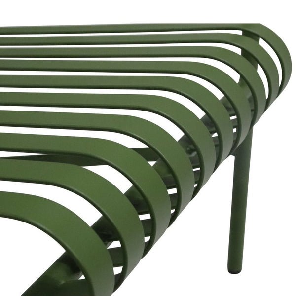 EuroStyle Enid Outdoor Lounge Chair Powder Coated Steel Slatted Frame All Weather Patio Seating Dark Green 90736-DKGRN