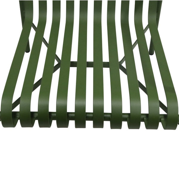 EuroStyle Enid Outdoor Lounge Chair Powder Coated Steel Slatted Frame All Weather Patio Seating Dark Green 90736-DKGRN