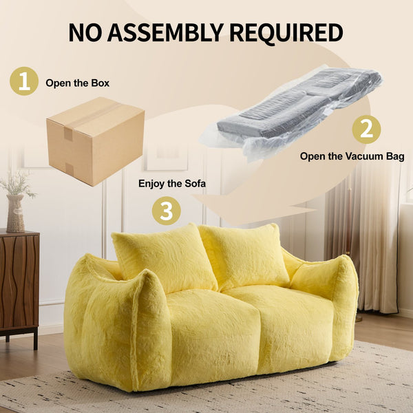 English Elm Giant Ultra Soft Fluffy Loveseat Bean Bag Sofa for Adults, Oversized Shredded Foam Couch with Pillows Yellow W3723P353896