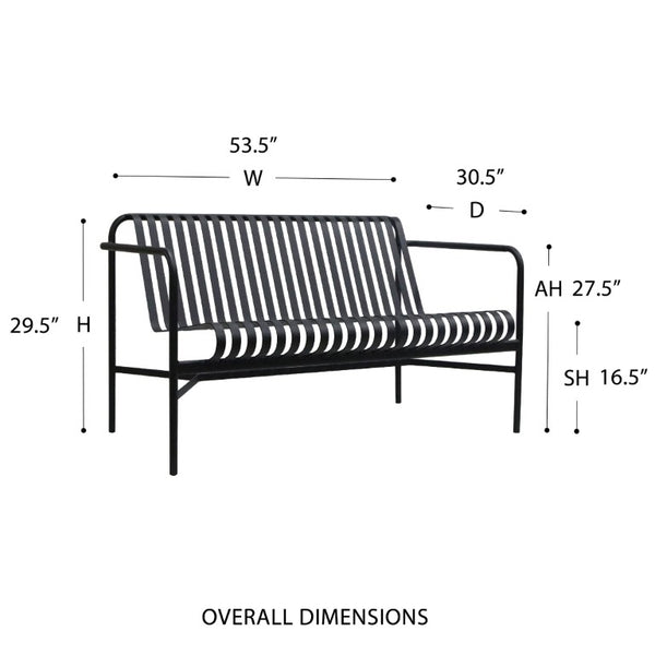 EuroStyle Enid Outdoor Loveseat Powder Coated Steel Frame Rust Resistant Patio Seating Black 90738-BLK