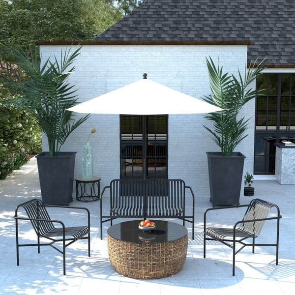 EuroStyle Enid Outdoor Loveseat Powder Coated Steel Frame Rust Resistant Patio Seating Black 90738-BLK