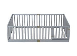 English Elm Twin Floor Bed Solid Rubber Wood with Tall Safety Railings for Toddler Sleep Grey W504P287657