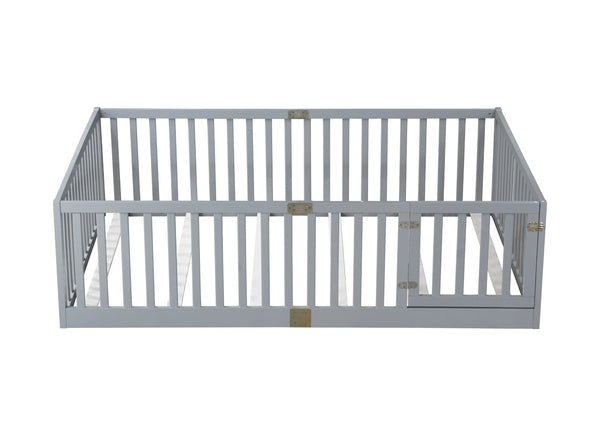 English Elm Twin Floor Bed Solid Rubber Wood with Tall Safety Railings for Toddler Sleep Grey W504P287657