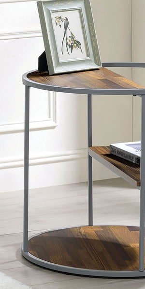 English Elm Unique Orrin Industrial Half Shelf End Table 24"D x 24"H Gray & Walnut Veneer, Powder-Coated Frame B2741P359579