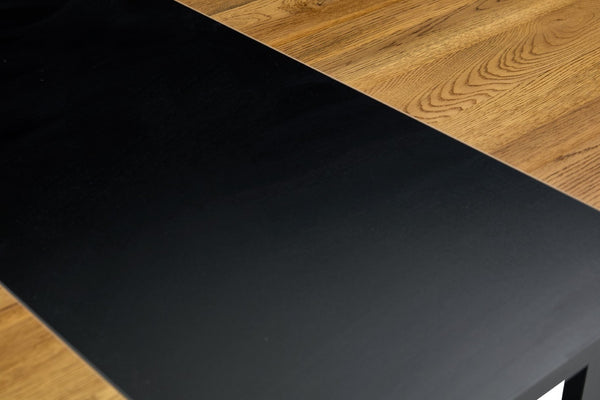 English Elm Black Two-tone Mdf Dining Table Seats Six with Metal Legs for Industrial Spaces W3875P372867