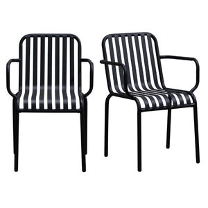 EuroStyle Enid Stackable Steel Outdoor Armchair Set of 2 with Powder Coat Weather Resistant Frame Black 90740-BLK