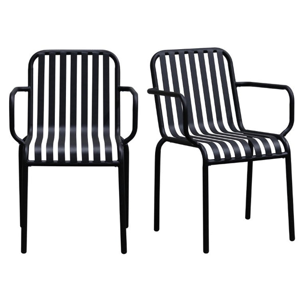EuroStyle Enid Stackable Steel Outdoor Armchair Set of 2 with Powder Coat Weather Resistant Frame Black 90740-BLK