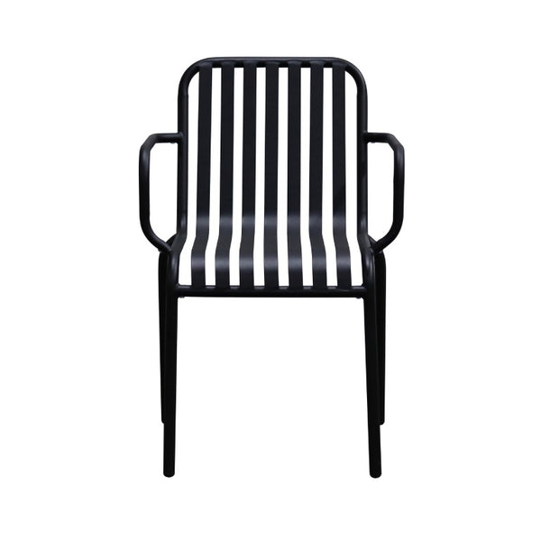 EuroStyle Enid Stackable Steel Outdoor Armchair Set of 2 with Powder Coat Weather Resistant Frame Black 90740-BLK
