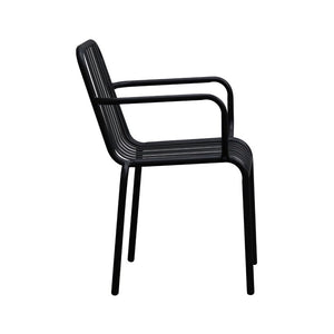 EuroStyle Enid Stackable Steel Outdoor Armchair Set of 2 with Powder Coat Weather Resistant Frame Black 90740-BLK