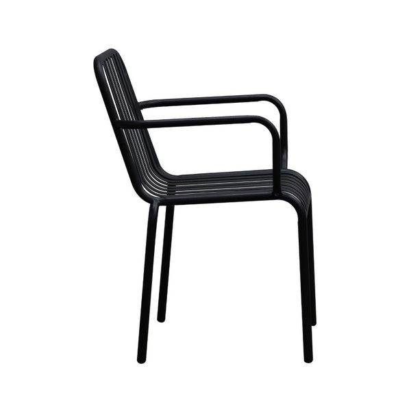 EuroStyle Enid Stackable Steel Outdoor Armchair Set of 2 with Powder Coat Weather Resistant Frame Black 90740-BLK