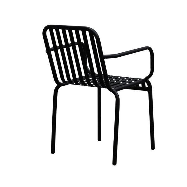 EuroStyle Enid Stackable Steel Outdoor Armchair Set of 2 with Powder Coat Weather Resistant Frame Black 90740-BLK