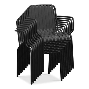 EuroStyle Enid Stackable Steel Outdoor Armchair Set of 2 with Powder Coat Weather Resistant Frame Black 90740-BLK