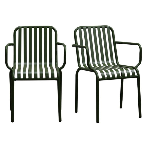 EuroStyle Enid Stackable Steel Outdoor Armchair Set of 2 with Powder Coat Weather Resistant Frame Dark Green 90740-DKGRN