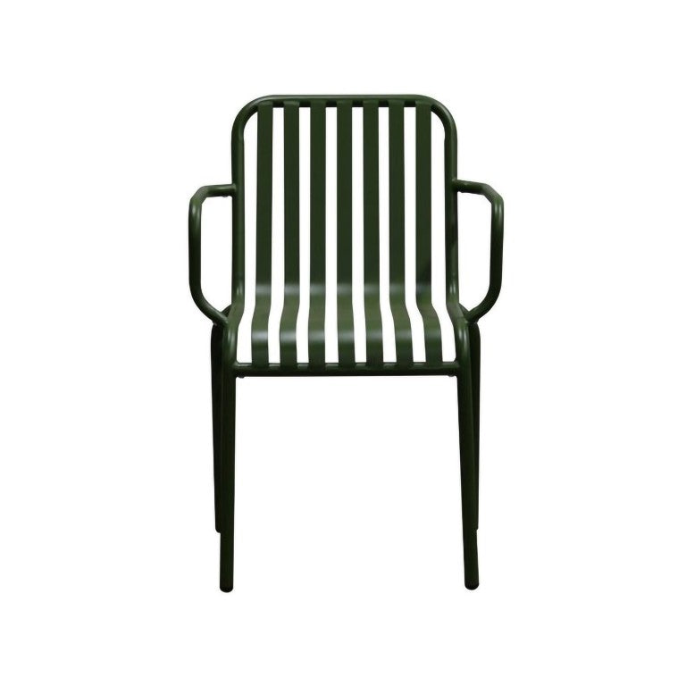 EuroStyle Enid Stackable Steel Outdoor Armchair Set of 2 with Powder Coat Weather Resistant Frame Dark Green 90740-DKGRN
