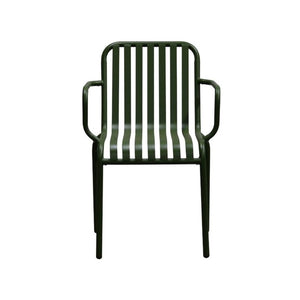 EuroStyle Enid Stackable Steel Outdoor Armchair Set of 2 with Powder Coat Weather Resistant Frame Dark Green 90740-DKGRN