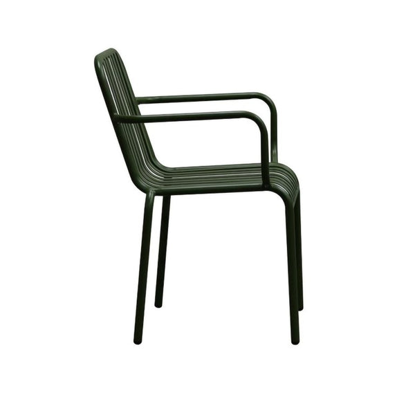 EuroStyle Enid Stackable Steel Outdoor Armchair Set of 2 with Powder Coat Weather Resistant Frame Dark Green 90740-DKGRN
