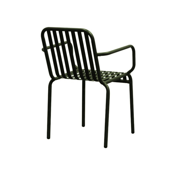 EuroStyle Enid Stackable Steel Outdoor Armchair Set of 2 with Powder Coat Weather Resistant Frame Dark Green 90740-DKGRN