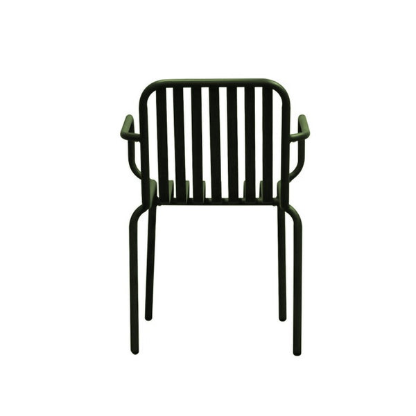 EuroStyle Enid Stackable Steel Outdoor Armchair Set of 2 with Powder Coat Weather Resistant Frame Dark Green 90740-DKGRN