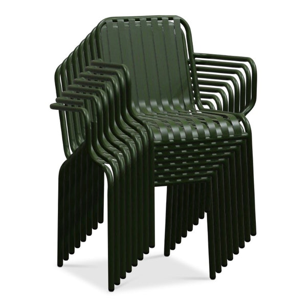 EuroStyle Enid Stackable Steel Outdoor Armchair Set of 2 with Powder Coat Weather Resistant Frame Dark Green 90740-DKGRN