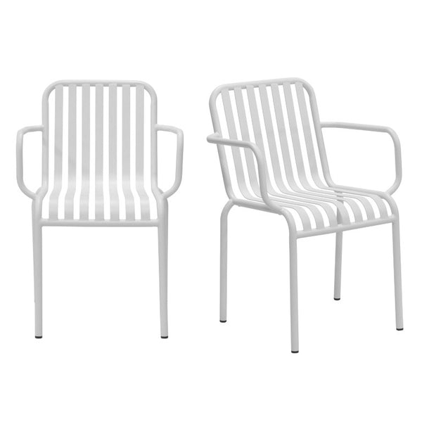 EuroStyle Enid Stackable Steel Outdoor Armchair Set of 2 with Powder Coat Weather Resistant Frame White 90740-WHT