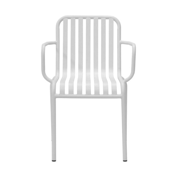 EuroStyle Enid Stackable Steel Outdoor Armchair Set of 2 with Powder Coat Weather Resistant Frame White 90740-WHT