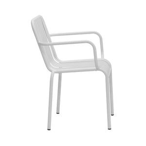 EuroStyle Enid Stackable Steel Outdoor Armchair Set of 2 with Powder Coat Weather Resistant Frame White 90740-WHT