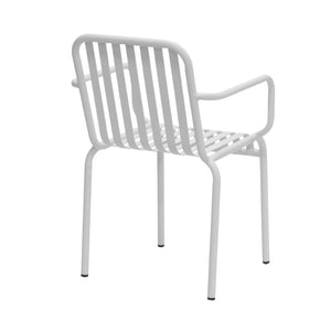 EuroStyle Enid Stackable Steel Outdoor Armchair Set of 2 with Powder Coat Weather Resistant Frame White 90740-WHT