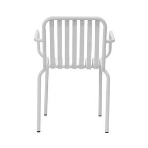 EuroStyle Enid Stackable Steel Outdoor Armchair Set of 2 with Powder Coat Weather Resistant Frame White 90740-WHT