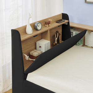 English Elm Twin Size Velvet Daybed With Adjustable Height Headboard, Storage, Trundle & Led Lights - Black W1413S00112-GIGA