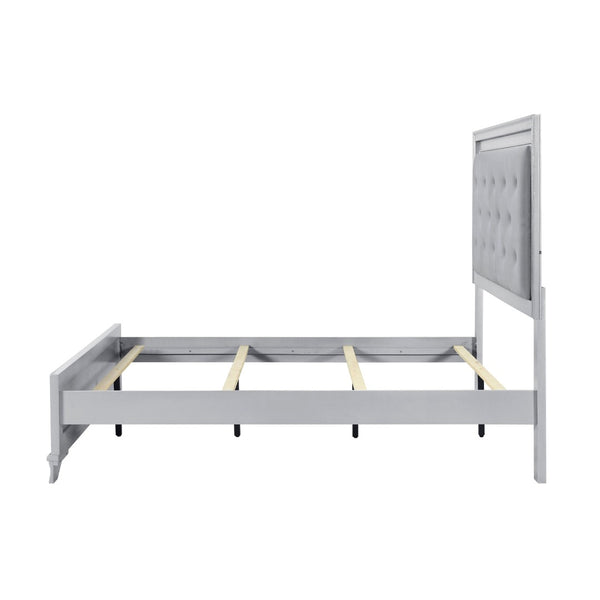 English Elm Silver Framed Queen Bed Tufted Knit Headboard with Built-in Led Ambient Lighting Glam B011S02470