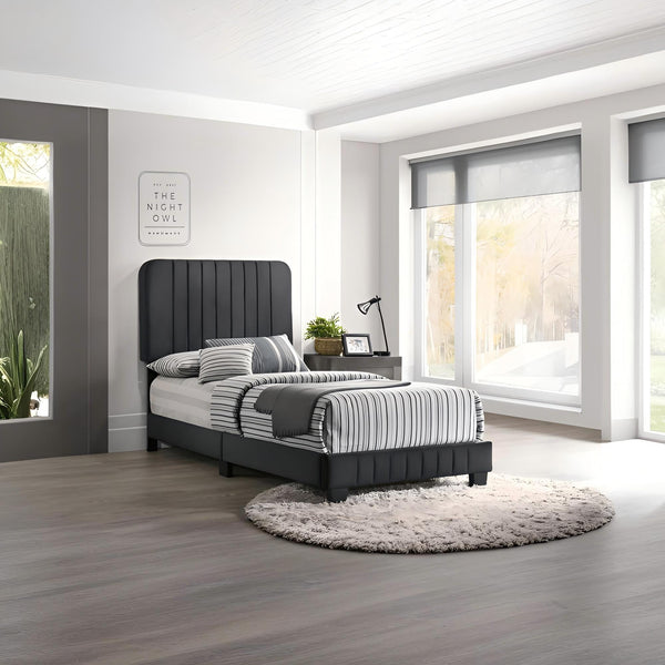 English Elm Contemporary Velvet Full Bed with Durable Frame, Lively Finish and Modern Lines for Stylish Bedrooms Black 28.5 L x 44.5 W x 5 H B078107885