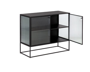 Sunpan Parsons Sideboard: Timeless Mid-Century Modern Design with Fluted Glass Doors and Matte Black Frame Small - 35.5W x 15D x 30H