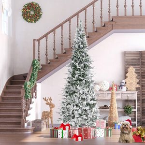 English Elm Homcom 9' Snow Flocked Artificial Christmas Tree - Realistic Branches, Quick Setup, Safe & Stunning! W2225P229088