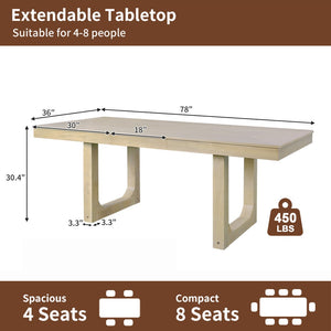 English Elm 60"-78" Farmhouse Rubberwood Dining Table Seats Eight with Removable Leaf Natural N752P272062N