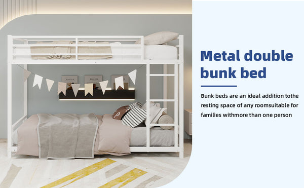 English Elm Metal Twin Over Twin Bunk Bed Heavy-Duty Sturdy Steel Frame with Noise-Reducing Slats & Guardrail White W1935P235016