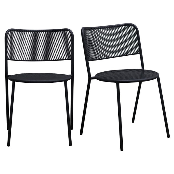EuroStyle Nansen Stackable Powder Coated Steel Outdoor Dining Chair with Perforated Mesh Set of 2 Black 90770-BLK
