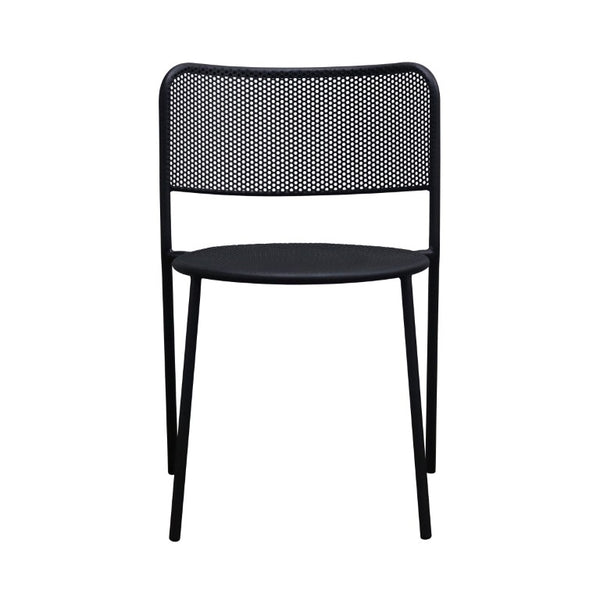 EuroStyle Nansen Stackable Powder Coated Steel Outdoor Dining Chair with Perforated Mesh Set of 2 Black 90770-BLK