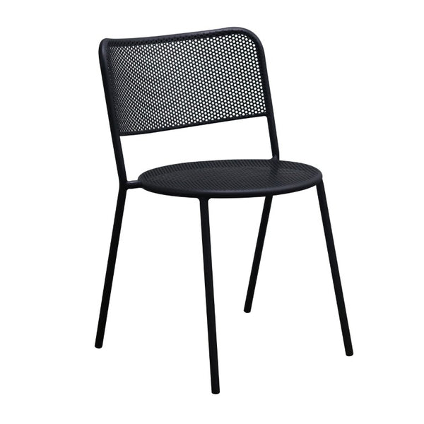 EuroStyle Nansen Stackable Powder Coated Steel Outdoor Dining Chair with Perforated Mesh Set of 2 Black 90770-BLK