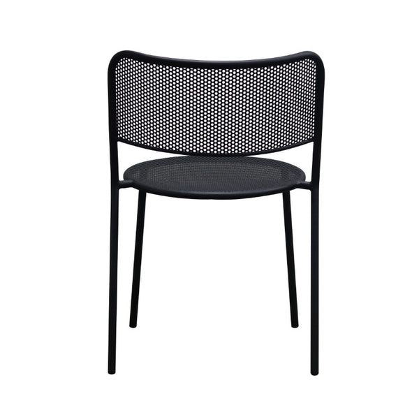 EuroStyle Nansen Stackable Powder Coated Steel Outdoor Dining Chair with Perforated Mesh Set of 2 Black 90770-BLK
