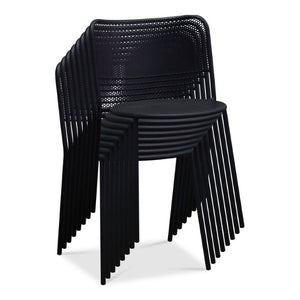 EuroStyle Nansen Stackable Powder Coated Steel Outdoor Dining Chair with Perforated Mesh Set of 2 Black 90770-BLK