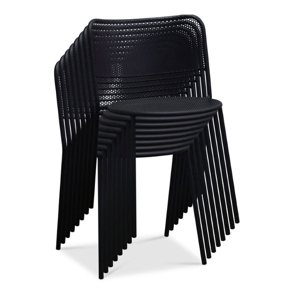 EuroStyle Nansen Stackable Powder Coated Steel Outdoor Dining Chair with Perforated Mesh Set of 2 Black 90770-BLK
