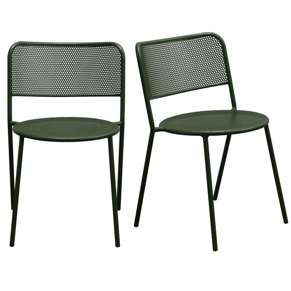 Eurostyle Nansen Stackable Outdoor Side Chair Set - Stylish, Durable Design For Summer Gatherings And Storage Dark Green Steel 90770-dkgrn