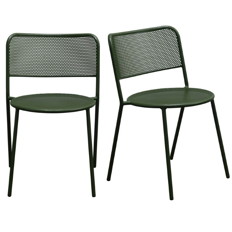 EuroStyle Nansen Stackable Powder Coated Steel Outdoor Dining Chair with Perforated Mesh Set of 2 Dark Green 90770-DKGRN
